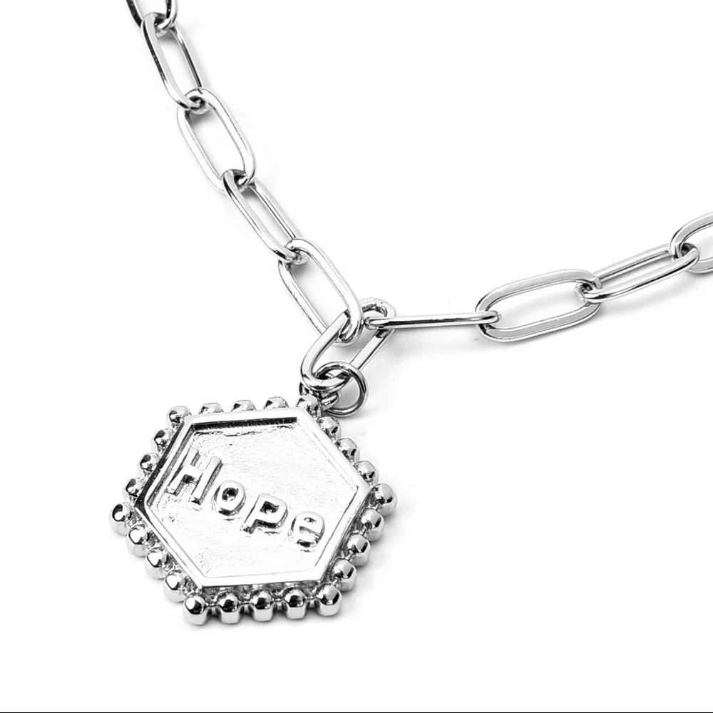 Paper Clip Stainless Steel Necklace with Hope Charm